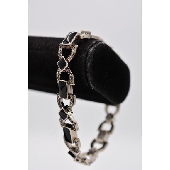 Vintage Chain Bracelet Black Enamel Gunmetal Linked Heavy 1990s Bin5 - Picture 4 of 12